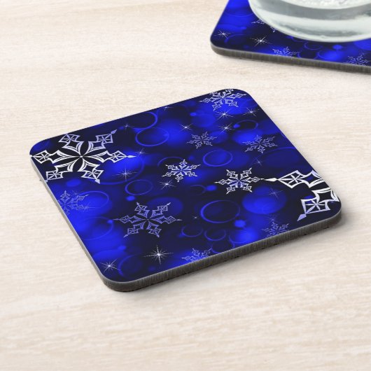 Chic Royal Blue Snowflake Motif Getränkeuntersetzer (Linke Seite)