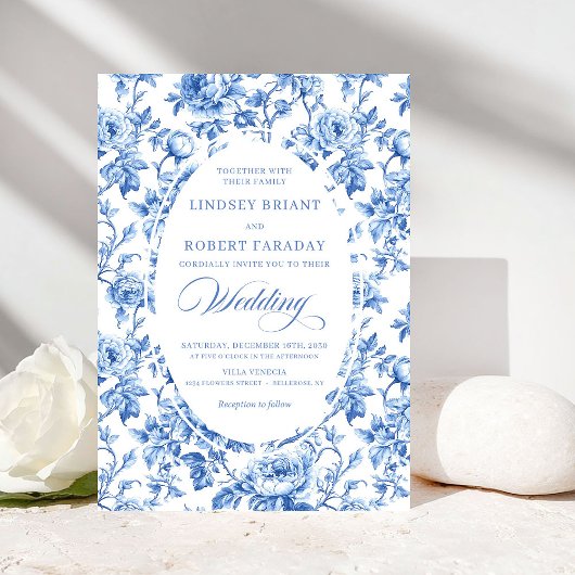 Chic Royal Blue Toile de Jouy Romantic Wedding  Einladung