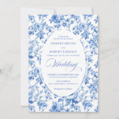 Chic Royal Blue Toile de Jouy Romantic Wedding Einladung (Vorderseite)