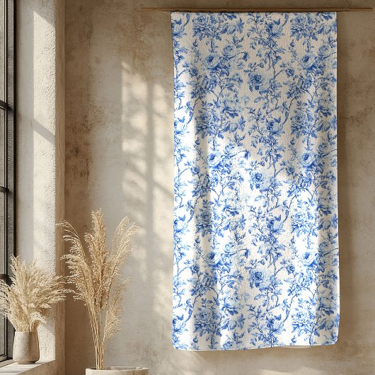 Chic Royal Blue Toile Roses Floral Pattern Soft  Sherpadecke