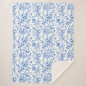 Chic Royal Blue Toile Roses Floral Pattern Soft  Sherpadecke (Vorderseite)