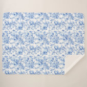 Chic Royal Blue Toile Roses Floral Pattern Soft  Sherpadecke (Vorderseite (Horizontal))