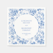 Chic Royal Blue Toile Roses Personalized Wedding Serviette (Vorderseite)