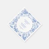 Chic Royal Blue Toile Roses Personalized Wedding Serviette (Ecke)