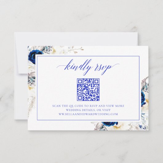 Chic Royal Blue Wedding Website UAWG QR Code Card Dankeskarte (Vorderseite)