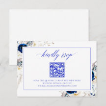 Chic Royal Blue Wedding Website UAWG QR Code Card