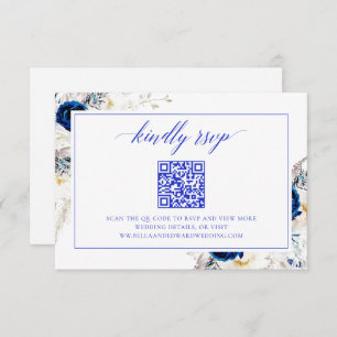Chic Royal Blue Wedding Website UAWG QR Code Card Dankeskarte