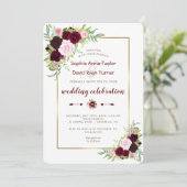 Chic Royal Burgundy Marsala Floral Wedding Einladung (Stehend Vorderseite)