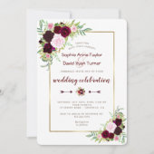 Chic Royal Burgundy Marsala Floral Wedding Einladung (Vorderseite)