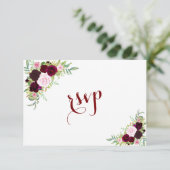 Chic Royal Burgundy Marsala Floral Wedding RSVP (Stehend Vorderseite)