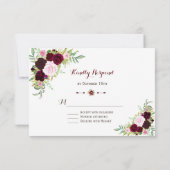 Chic Royal Burgundy Marsala Floral Wedding RSVP (Rückseite)