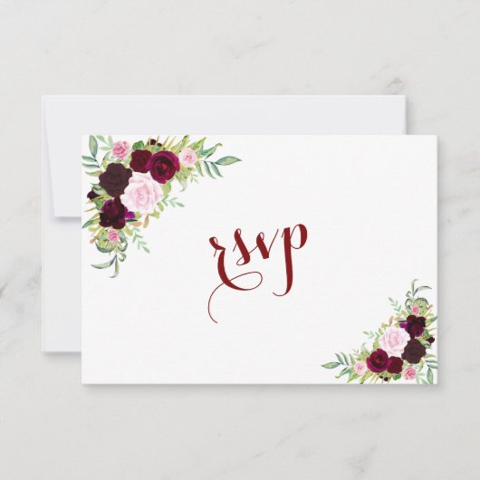 Chic Royal Burgundy Marsala Floral Wedding RSVP Karte (Vorderseite)