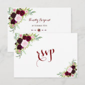 Chic Royal Burgundy Marsala Floral Wedding RSVP Karte (Vorne/Hinten)