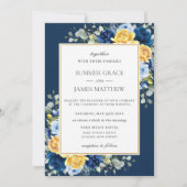 Chic Royal Dusty Navy Blue Yellow Floral Wedding Einladung (Vorderseite)