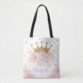 Chic Royal Gold Crown + Blush Pink Floral Prinzess Tasche