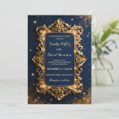 Chic Royal Gold & Navy Blue Luxury Modern Wedding Einladung (Stehend Vorderseite)