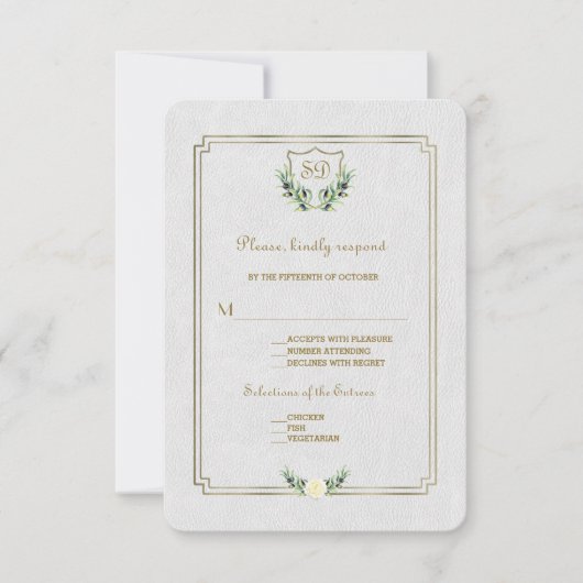 Chic Royal Gold Wappen Grüne Hochzeit RSVP (Vorderseite)