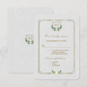 Chic Royal Gold Wappen Grüne Hochzeit RSVP Karte (Vorne/Hinten)