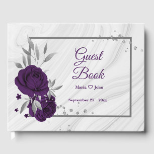 chic Royal lila blumensilber Blätter geometrisch Gästebuch