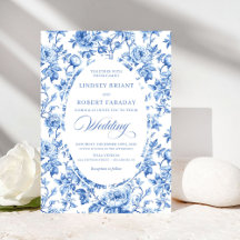 Chic Royalblaue Toile de Jouy Romantische Hochzeit