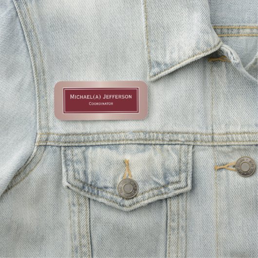 Chic Ruby Dark Red, Luxus Rose Gold Metallic Pink Namensschild (Beispiel)