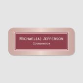 Chic Ruby Dark Red, Luxus Rose Gold Metallic Pink Namensschild (Vorderseite)