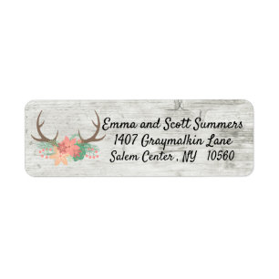 Chic Rustic Antler Blume Wood Address