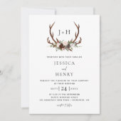 Chic Rustic Antlers Boho Wedding Einladung (Vorderseite)