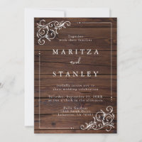 Chic Rustic Barn Woodsy White Script Wedding