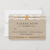 Chic Rustic Beach Starfish Lace Wedding RSVP (Vorderseite)