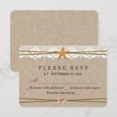 Chic Rustic Beach Starfish Lace Wedding RSVP Karte (Vorne/Hinten)