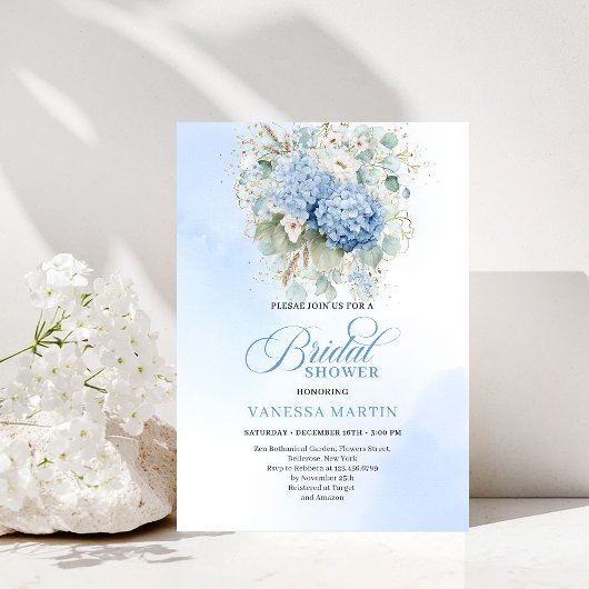 Chic Rustic Bohemian Blue Hydrangeas Bridal Shower Einladung