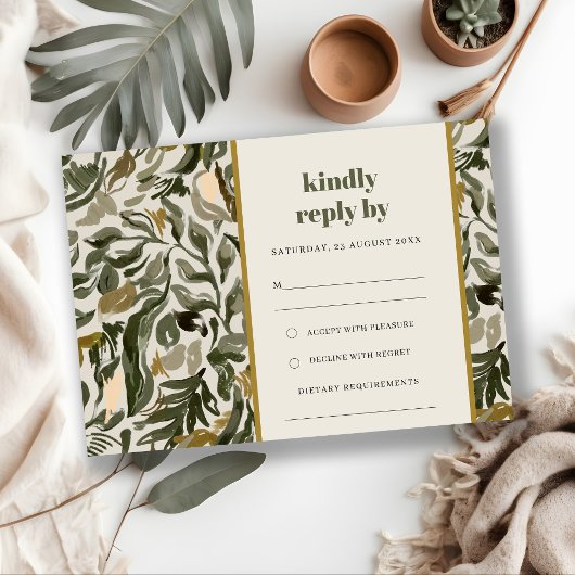 Chic Rustic Boho Green Retro Botanische Hochzeit RSVP Karte