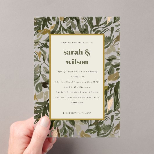 Chic Rustic Boho Retro Green Botanical Wedding Acryleinladungen (Insitu (Handheld))