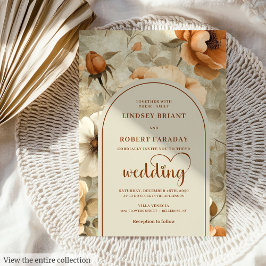 Chic Rustic Boho Terra Cotta Ivory Floral Wedding Einladung