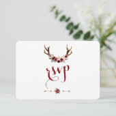 Chic Rustic Burgundy Marsala Floral Antlers UAWG RSVP Karte (Stehend Vorderseite)