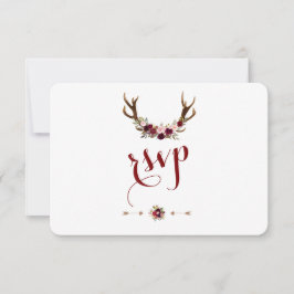 Chic Rustic Burgundy Marsala Floral Antlers UAWG RSVP Karte