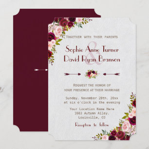 Chic Rustic Burgundy Marsala Floral Wedding Einladung