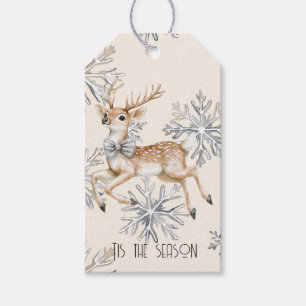 Chic Rustic Christmas Cream Deer Snowflakes Geschenkanhänger