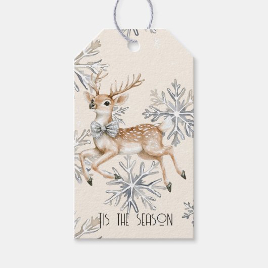 Chic Rustic Christmas Cream Deer Snowflakes Geschenkanhänger (Vorderseite)