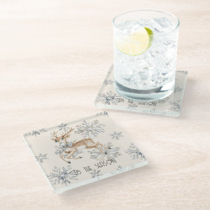Chic Rustic Christmas Cream Deer Snowflakes Glasuntersetzer