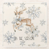 Chic Rustic Christmas Cream Deer Snowflakes Glasuntersetzer (Vorderseite)