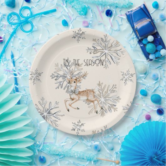 Chic Rustic Christmas Cream Deer Snowflakes Pappteller (Party)