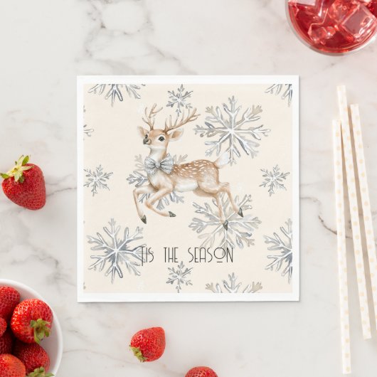 Chic Rustic Christmas Cream Deer Snowflakes Serviette (Beispiel)