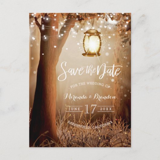 Chic Rustic Country String Leuchten Save the Date Ankündigungspostkarte (Vorderseite)