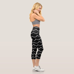 Chic Rustic Elegant Black & White Capri Leggings