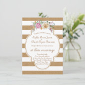 Chic Rustic Floral Burlap Streifen Hochzeit einlad Einladung (Stehend Vorderseite)