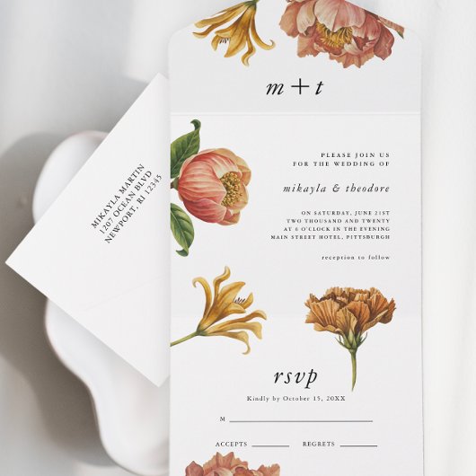 Chic Rustic Floral Wedding All In One Einladung