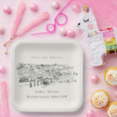 Chic Rustic Green Winery Sketch Hochzeit Pappteller (Party)