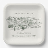 Chic Rustic Green Winery Sketch Hochzeit Pappteller (Vorderseite)
